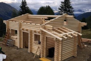 Aufbau Blockhaus aus Rundhölzern